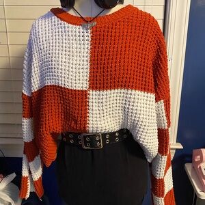 Francesca's Collections Red and White Knit Sweater